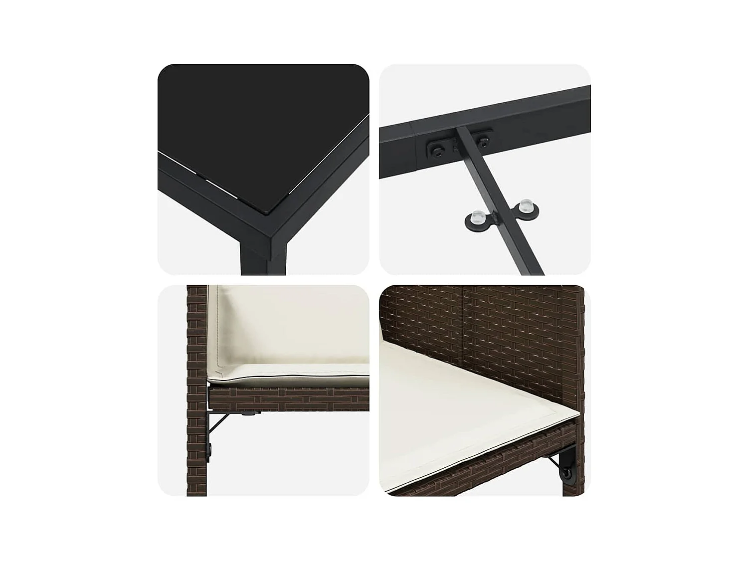 Set da giardino 5 pezzi con cuscini in rattan sintetico marrone