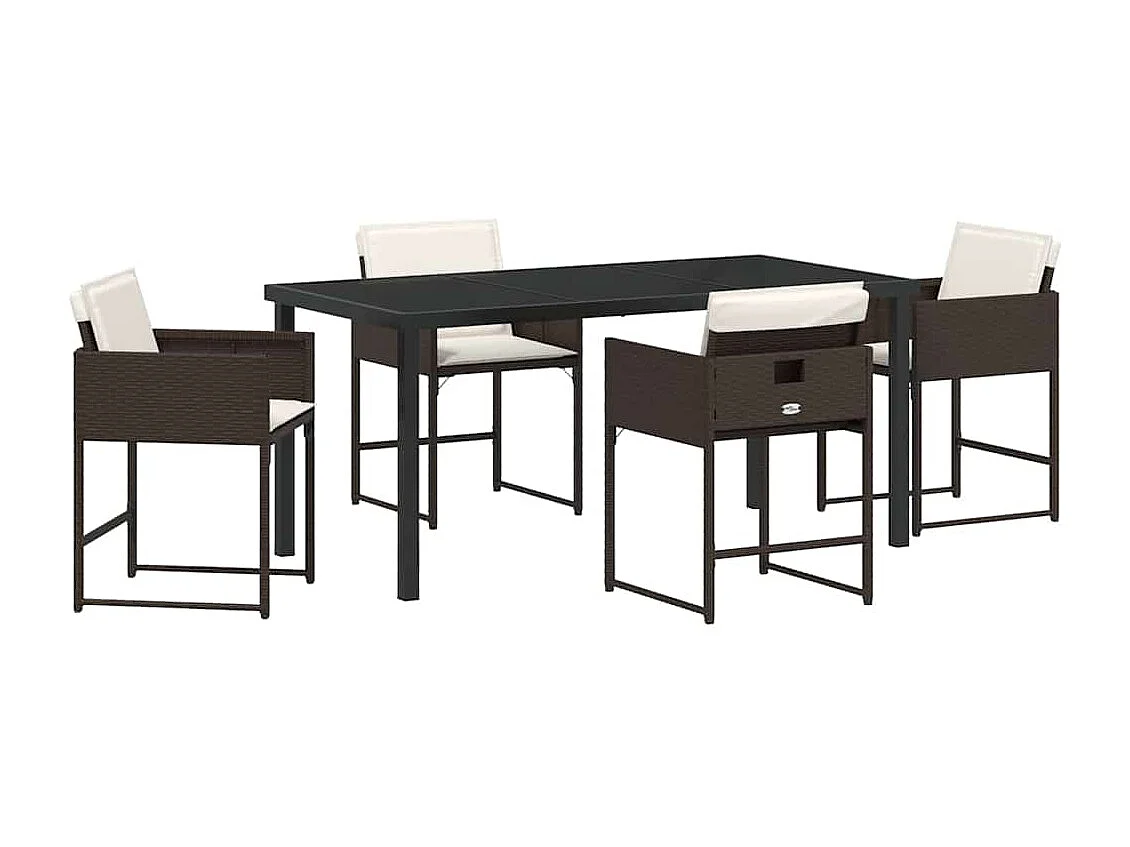 5-delige tuinset met kussens van bruin synthetisch rotan