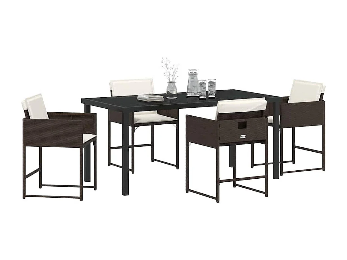 5-delige tuinset met kussens van bruin synthetisch rotan