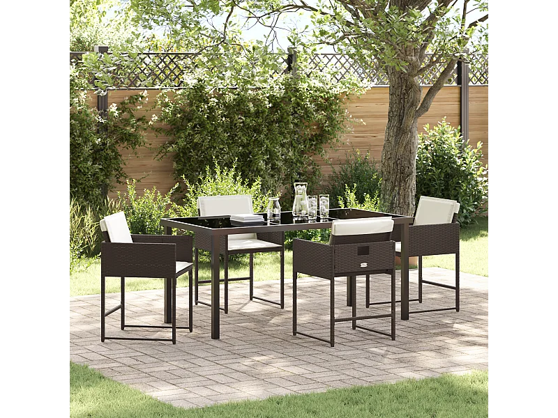 5-teiliges Gartenset mit Kissen, braun, synthetisches Rattan