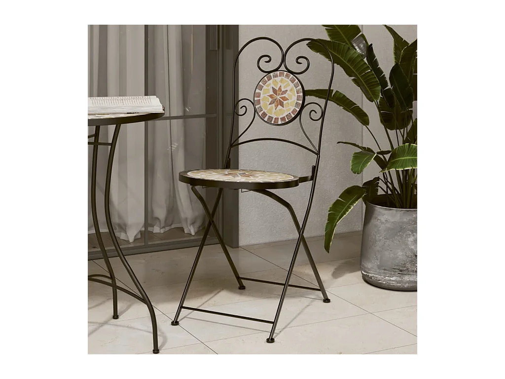 Set di 2 sedie pieghevoli da bistrot in ceramica bianca terracotta