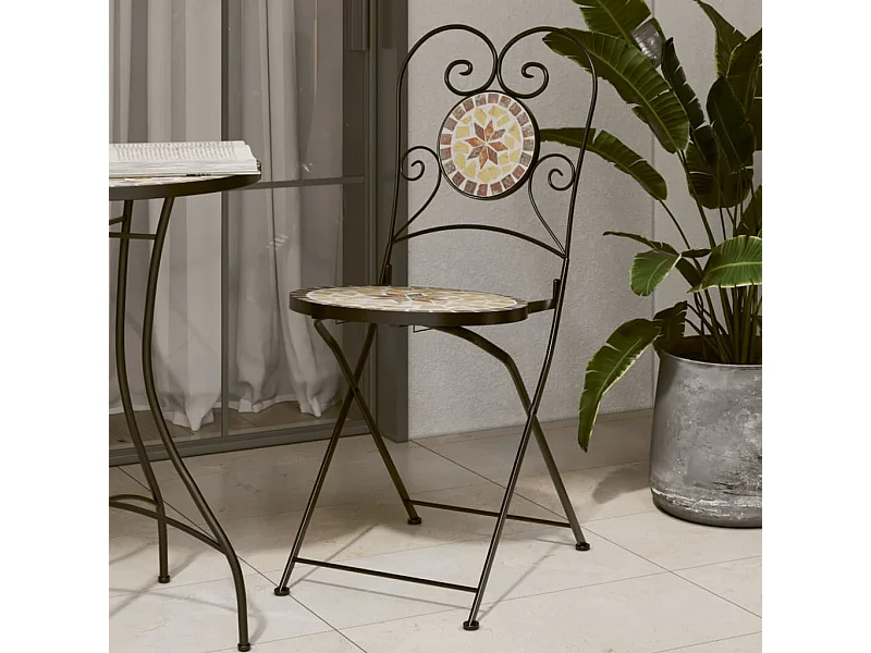 Set di 2 sedie pieghevoli da bistrot in ceramica bianca terracotta