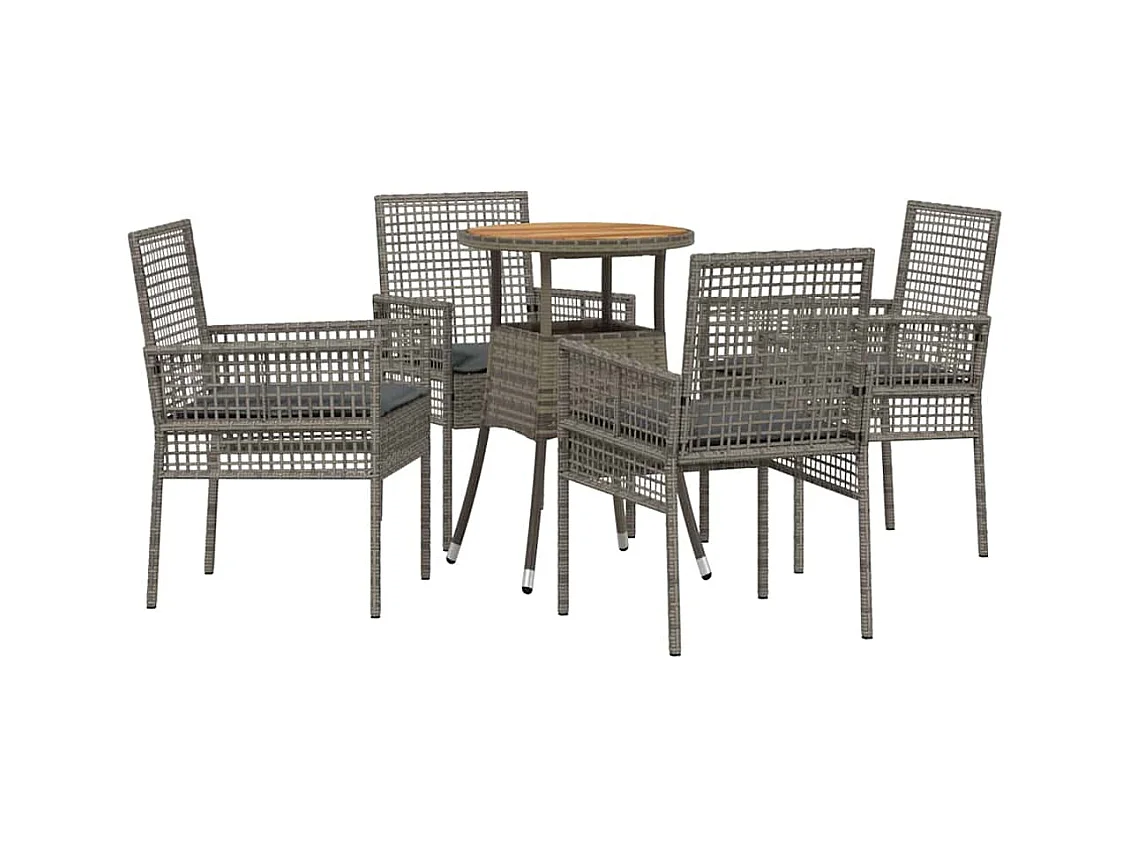 5-delige grijze poly rattan tuinset