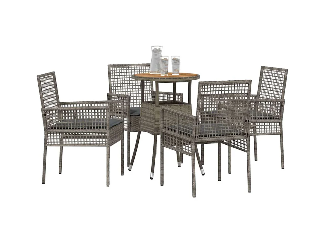 5-delige grijze poly rattan tuinset