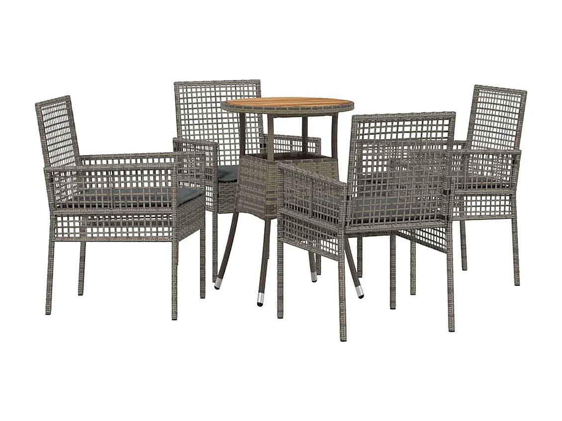 Ensemble de salle à manger de jardin 5 pièces en poly rotin gris