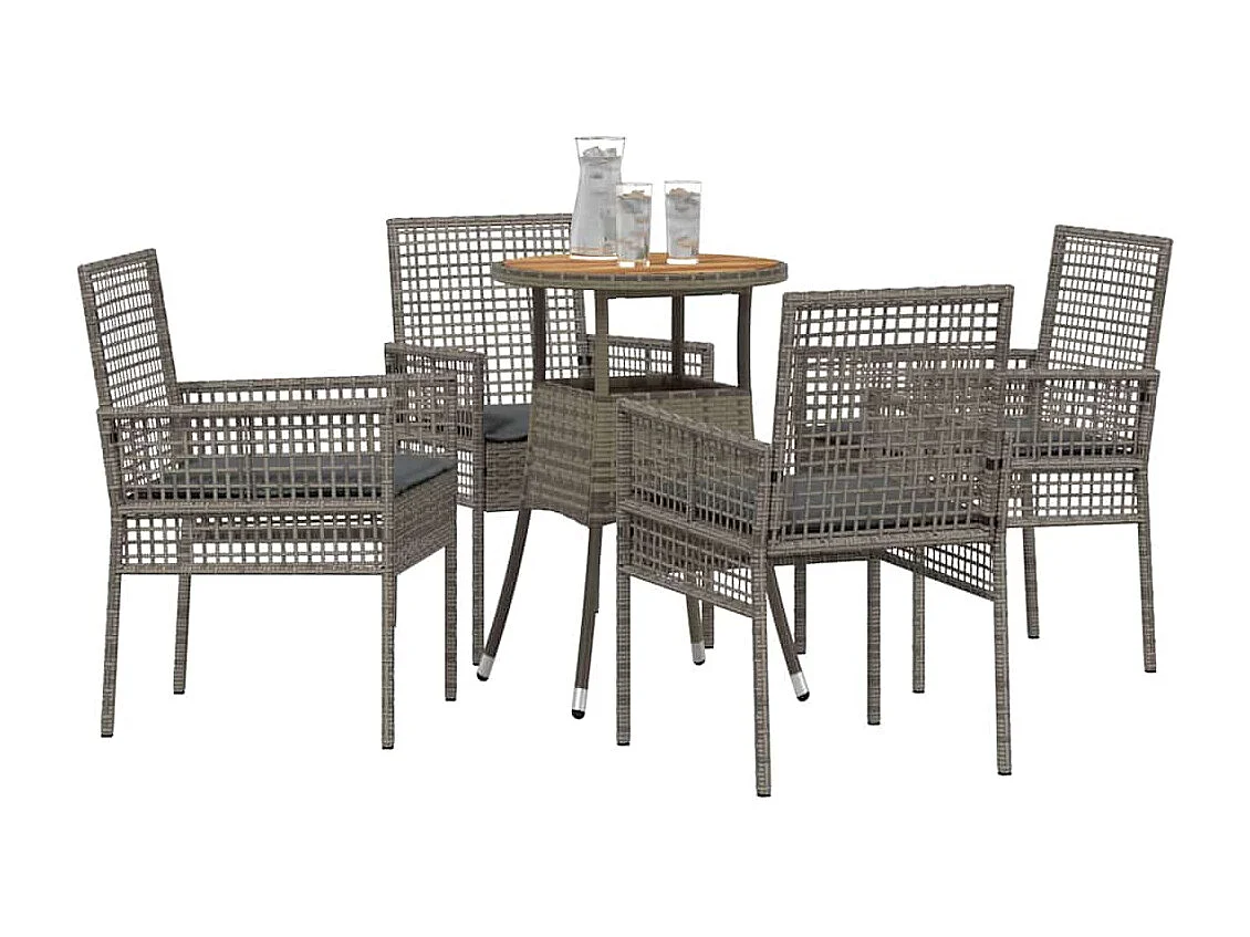Ensemble de salle à manger de jardin 5 pièces en poly rotin gris