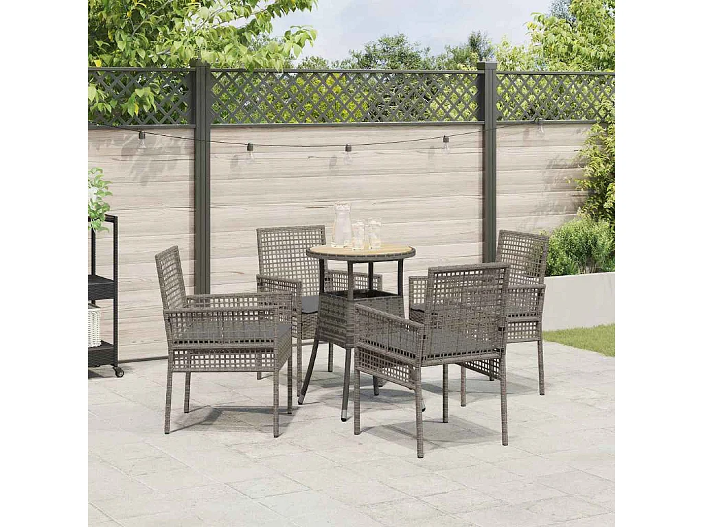 Ensemble de salle à manger de jardin 5 pièces en poly rotin gris