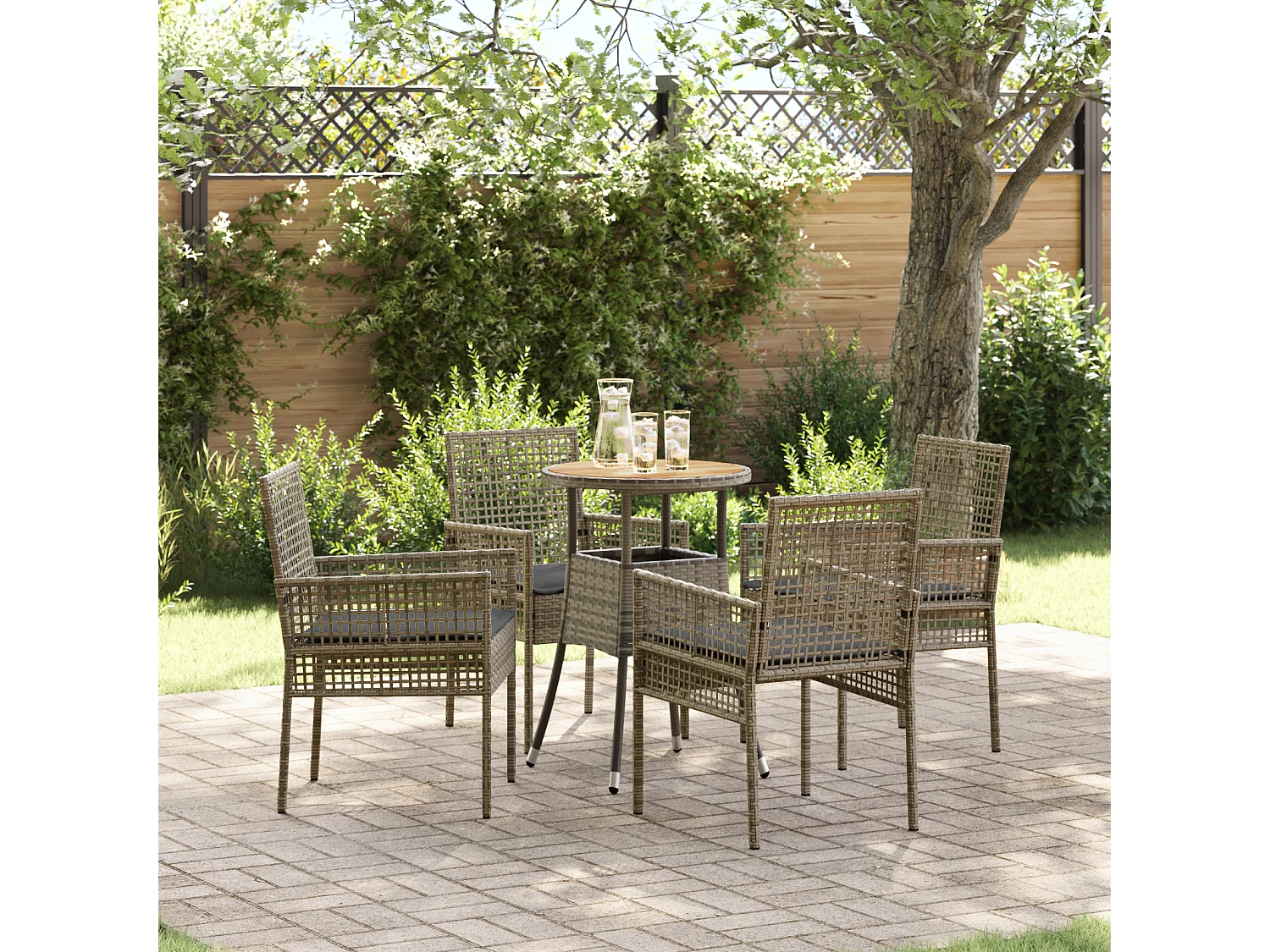 Set da pranzo da giardino in polyrattan grigio da 5 pezzi