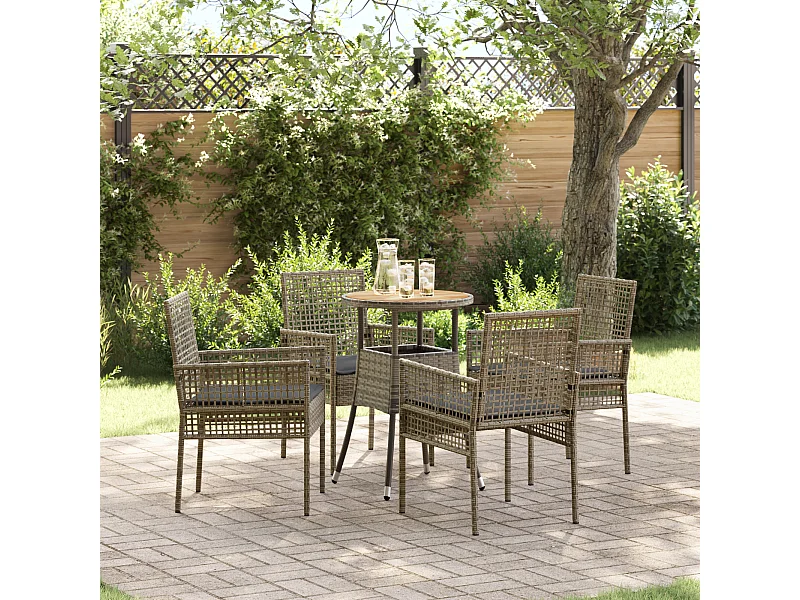 Set da pranzo da giardino in polyrattan grigio da 5 pezzi