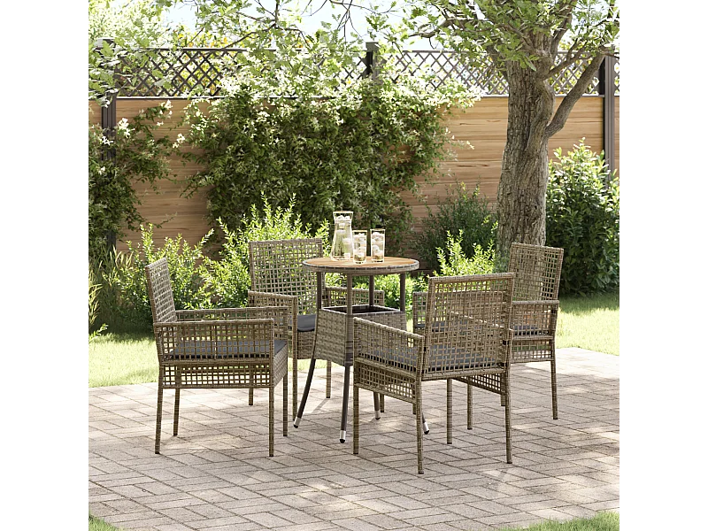Set da pranzo da giardino in polyrattan grigio da 5 pezzi