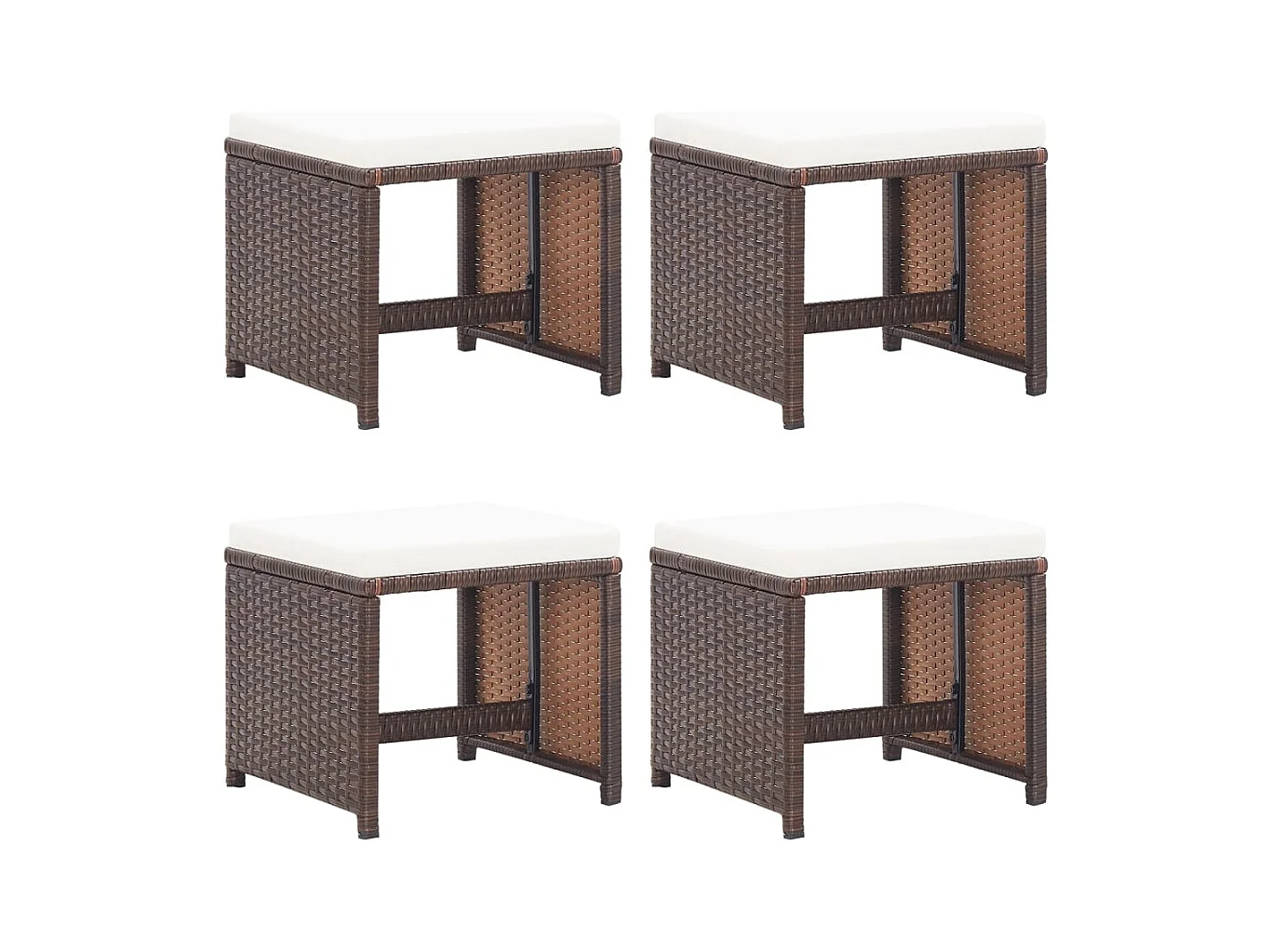 Tabourets de jardin et coussins lot de 4 marron résine tressée