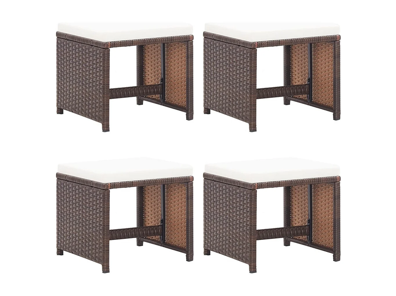 Tabourets de jardin et coussins lot de 4 marron résine tressée