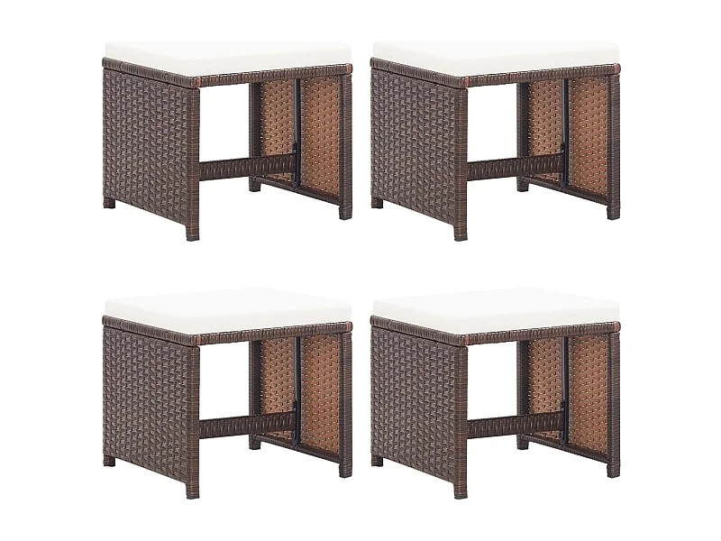 Tabourets de jardin et coussins lot de 4 marron résine tressée