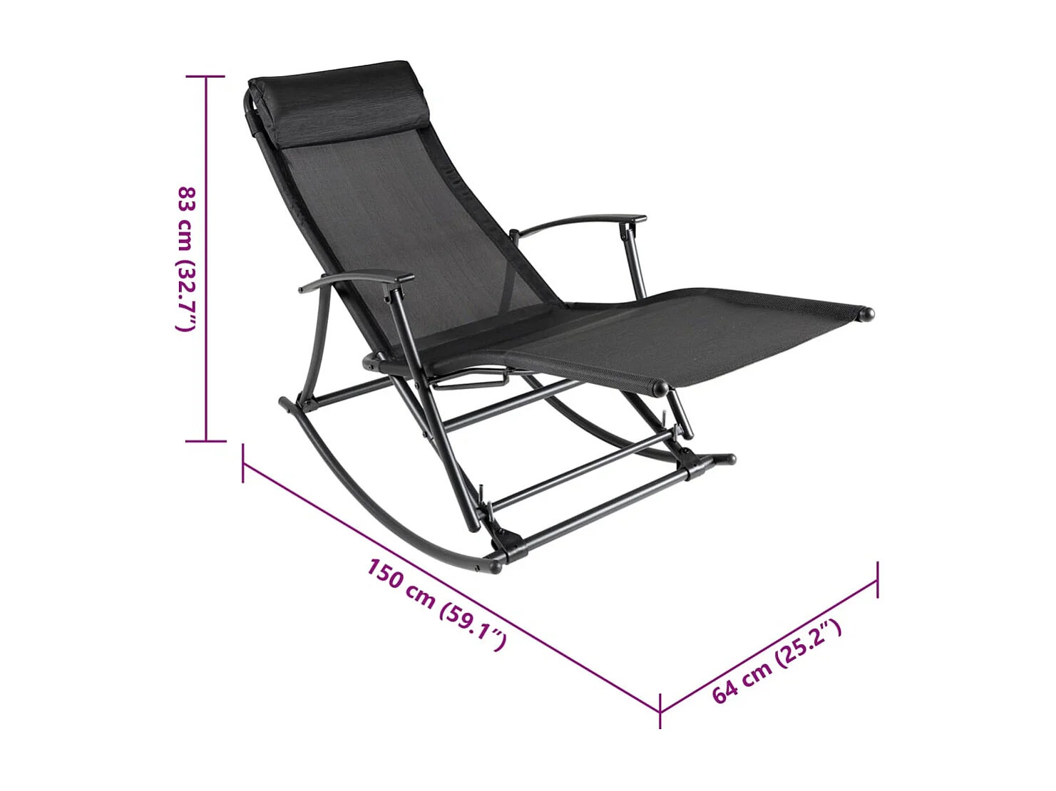 Gartenschaukelstuhl Stahl und Textilene Schwarz
