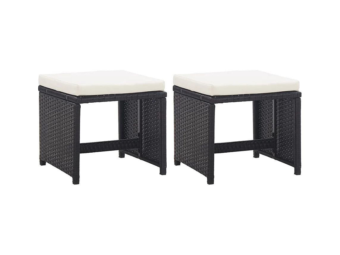 Tabourets de jardin lot de 2 avec coussins Résine tressée Noir