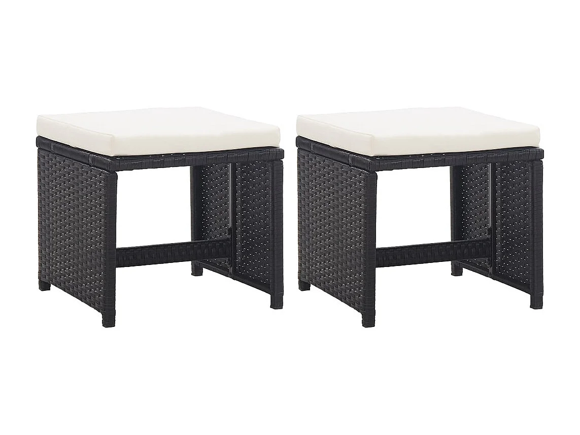Set di 2 sgabelli da giardino con cuscini in resina intrecciata nera