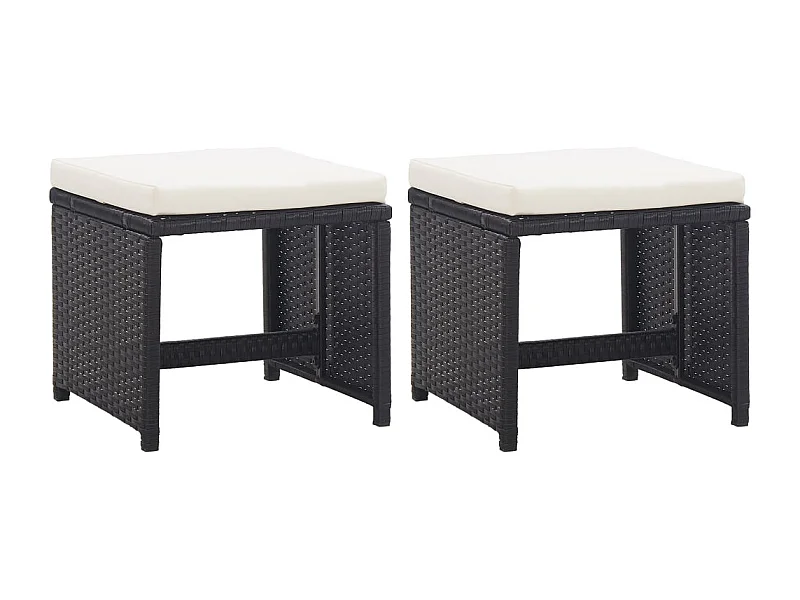 Tabourets de jardin lot de 2 avec coussins Résine tressée Noir