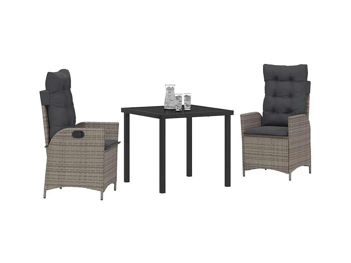 Ensemble de salle à manger de jardin de 3 pièces avec coussins gris en rattan synthétique