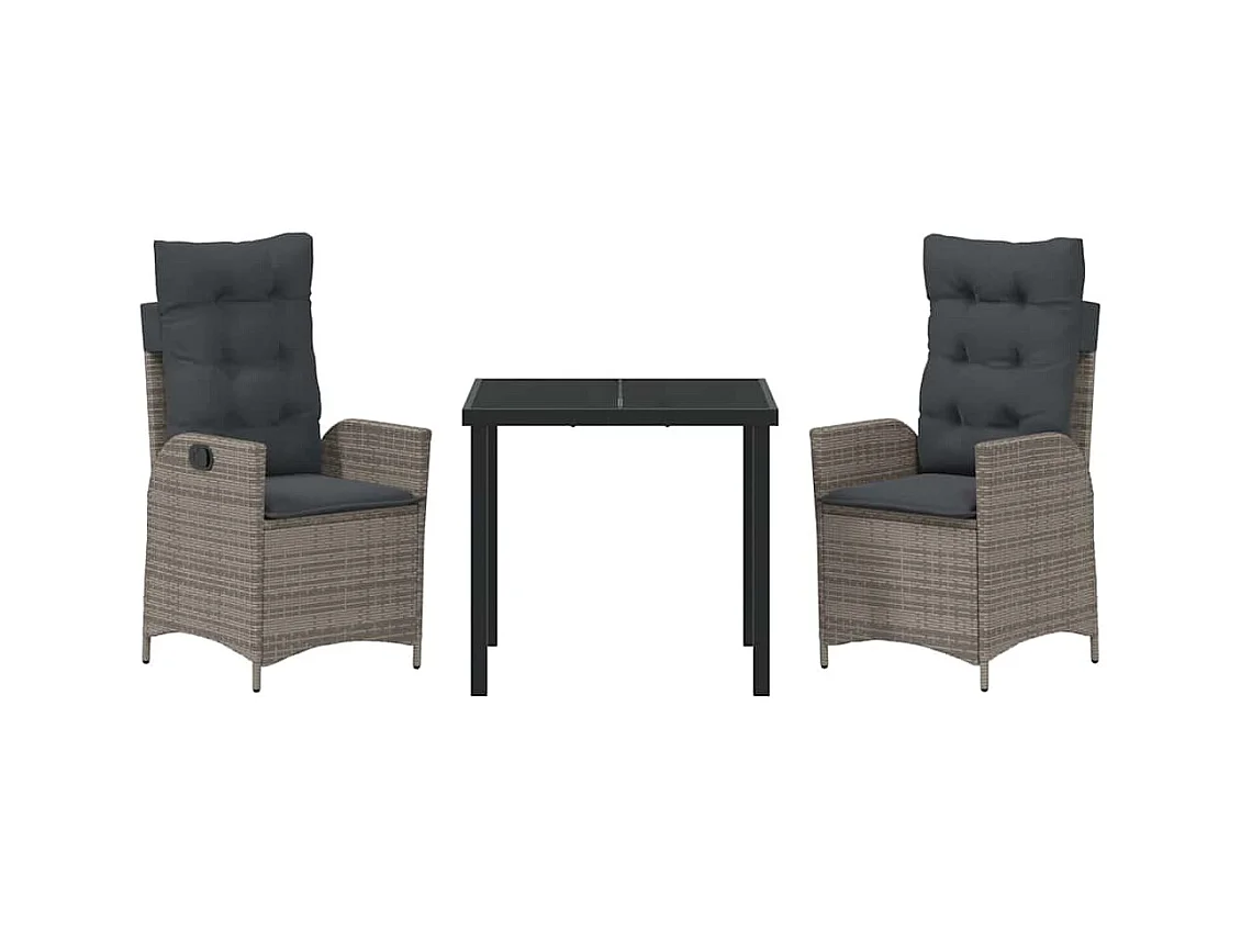 Ensemble de salle à manger de jardin de 3 pièces avec coussins gris en rattan synthétique