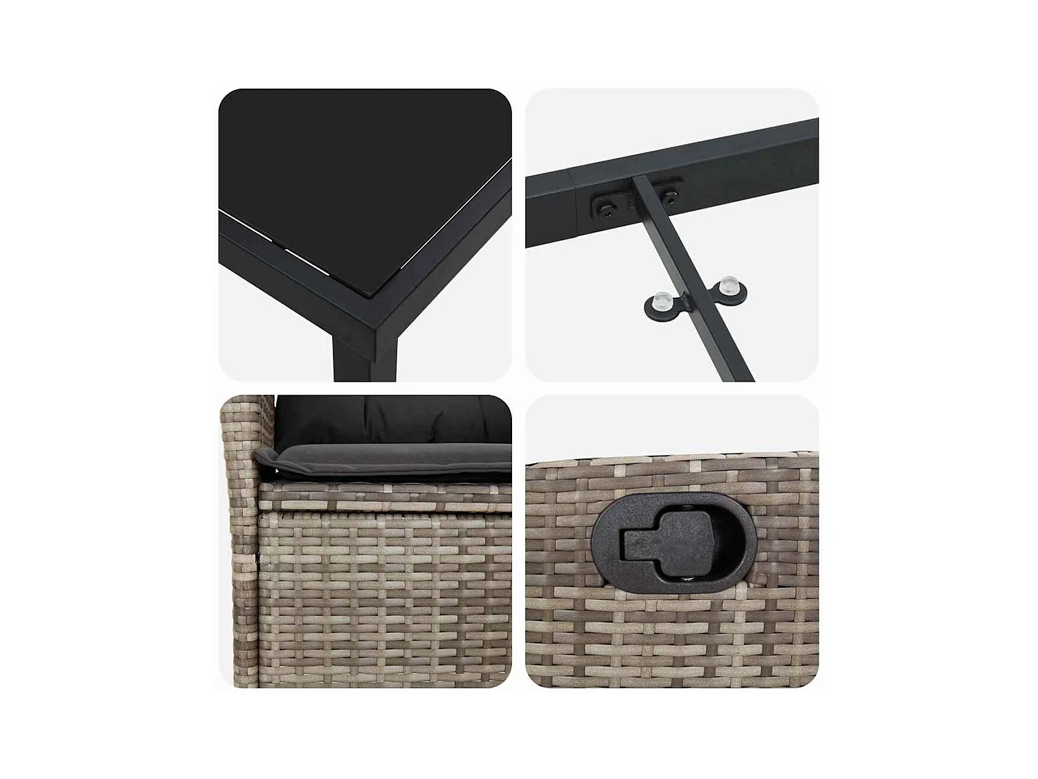 Ensemble de salle à manger de jardin de 3 pièces avec coussins gris en rattan synthétique