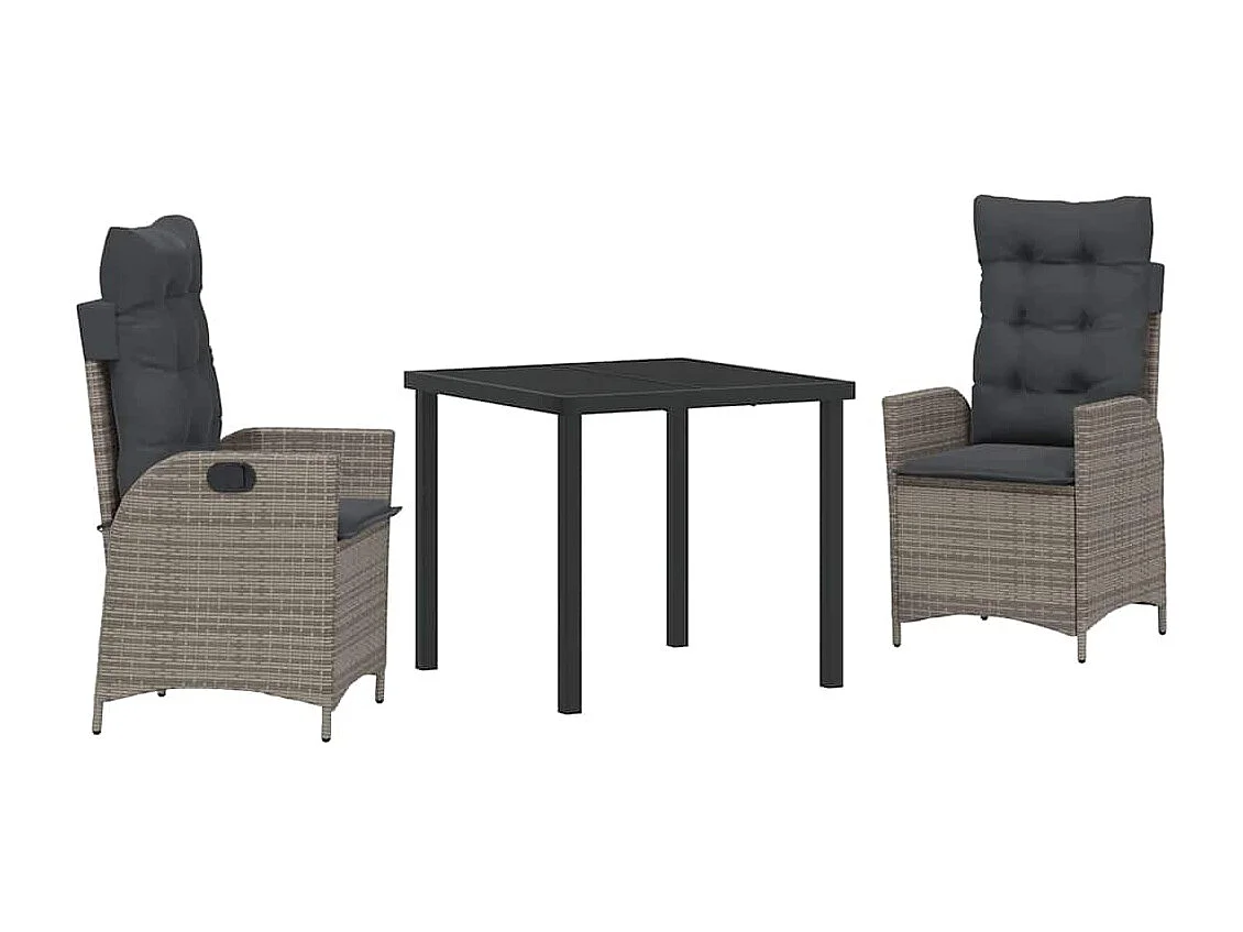3-delige tuinset met grijze synthetische rotan kussens