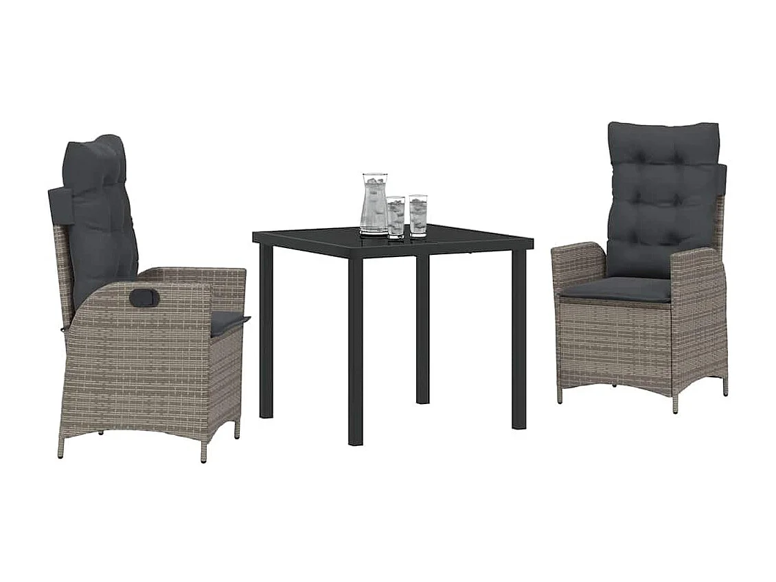 3-delige tuinset met grijze synthetische rotan kussens