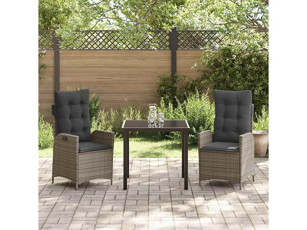 3-delige tuinset met grijze synthetische rotan kussens