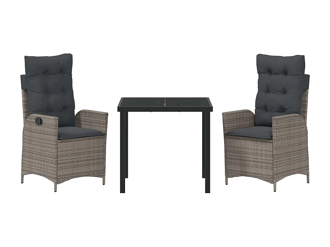 3-delige tuinset met grijze synthetische rotan kussens