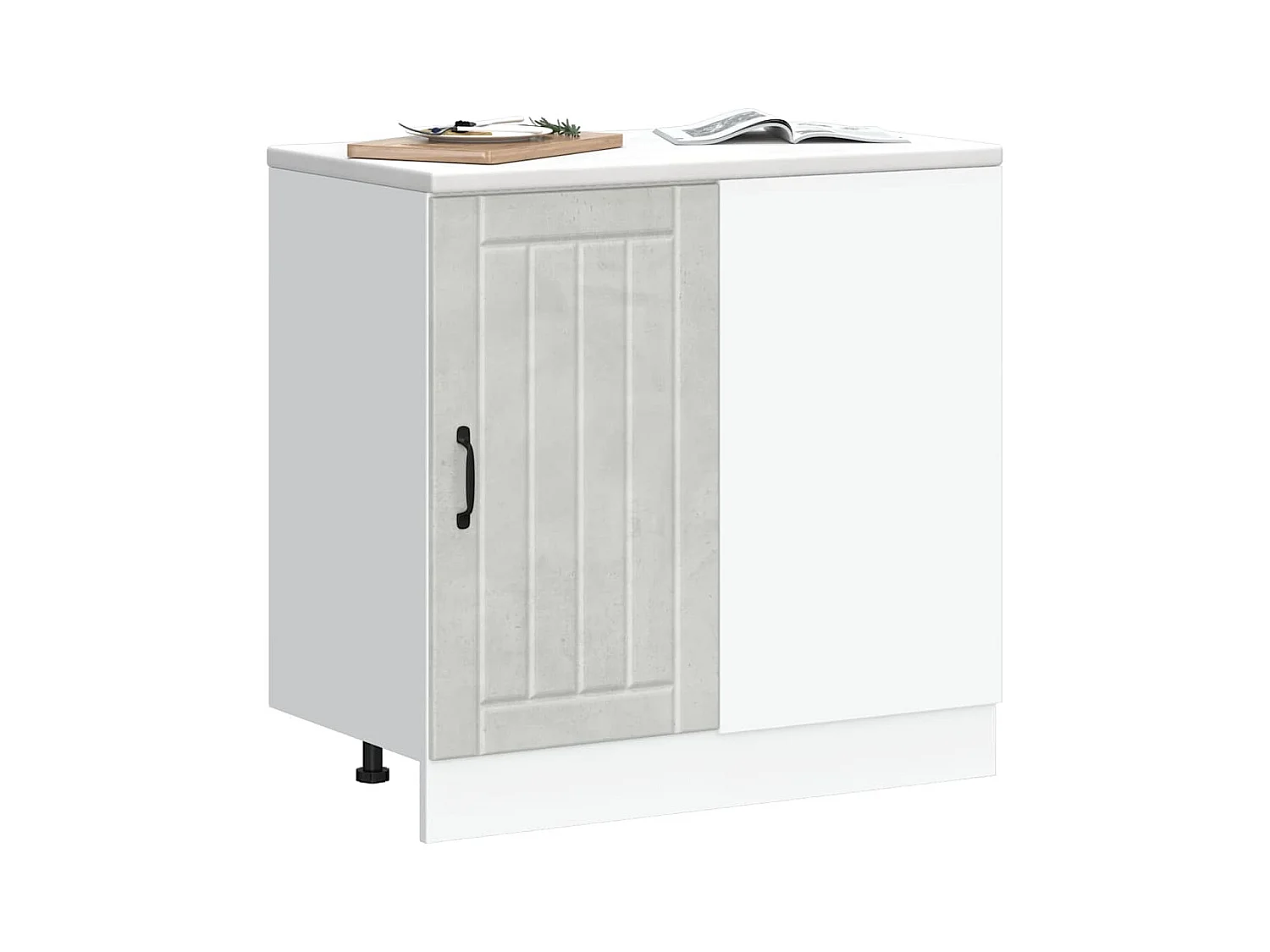 Meuble bas de cuisine gris béton bois ingénierie