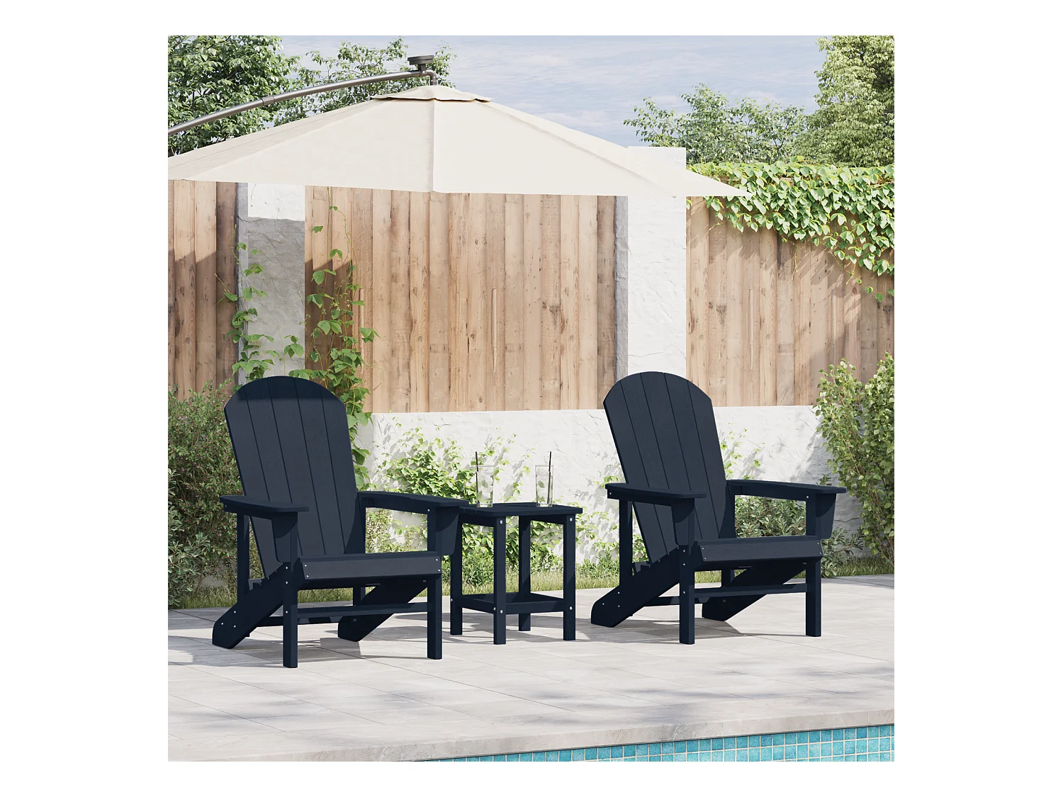 Ensemble de Jardin 3 Pièces Bleu Marine HDPE