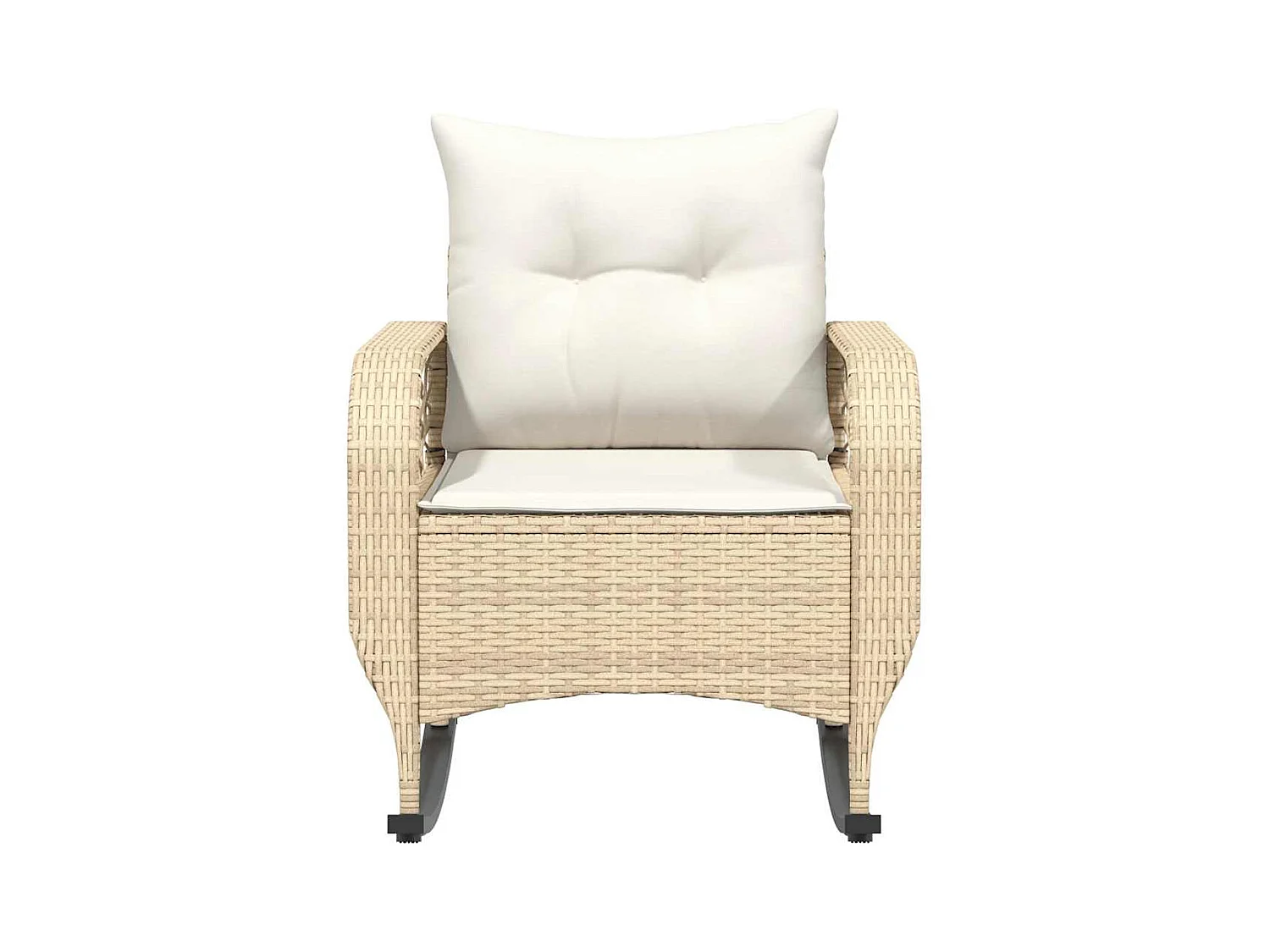 Sedia a dondolo da giardino con cuscini in vimini di resina beige