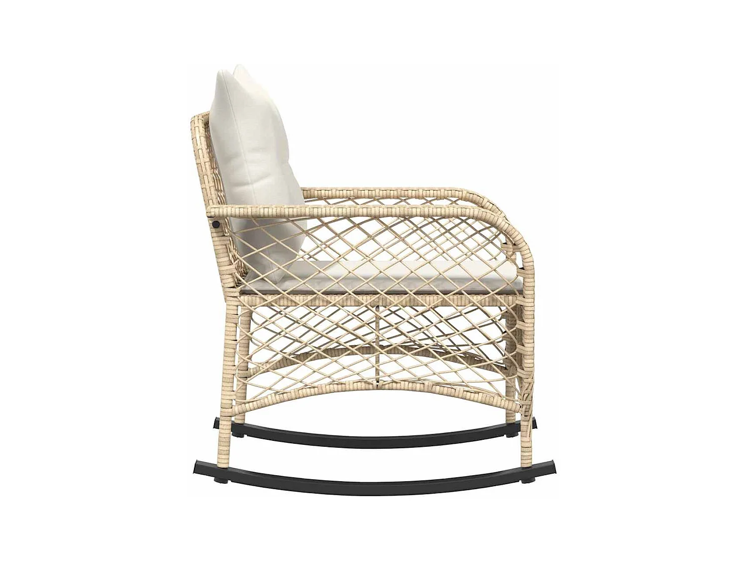 Sedia a dondolo da giardino con cuscini in vimini di resina beige
