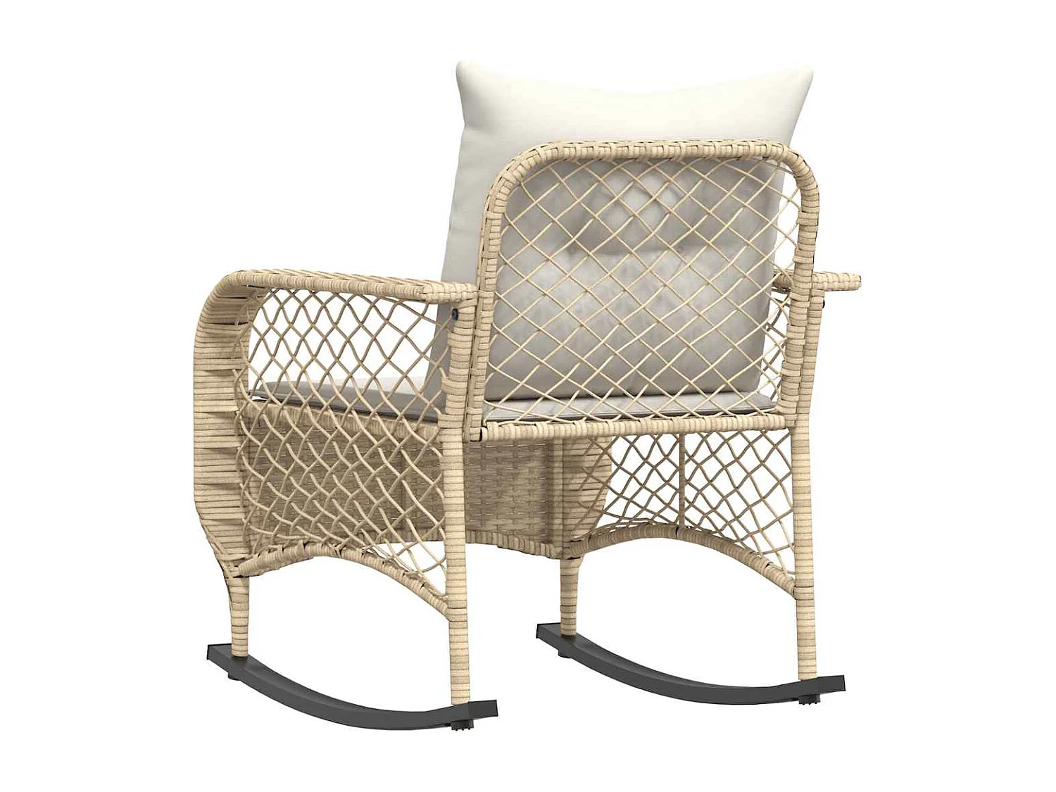 Sedia a dondolo da giardino con cuscini in vimini di resina beige