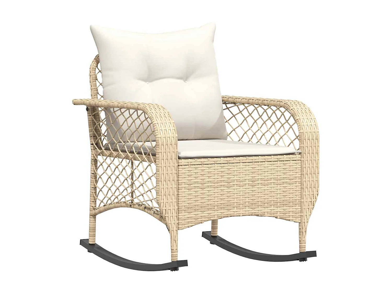 Chaise à bascule de jardin avec coussins beige résine tressée