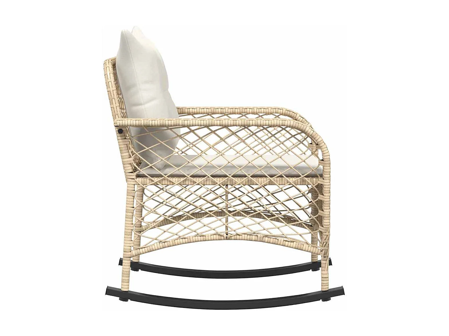 Chaise à bascule de jardin avec coussins beige résine tressée