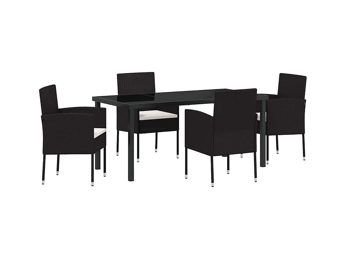 Set da pranzo da giardino 5 pezzi con cuscini in polyrattan nero
