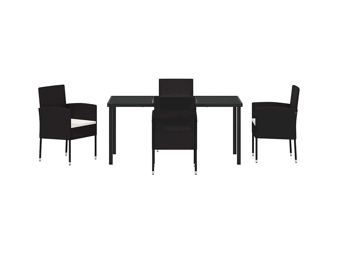 Set da pranzo da giardino 5 pezzi con cuscini in polyrattan nero