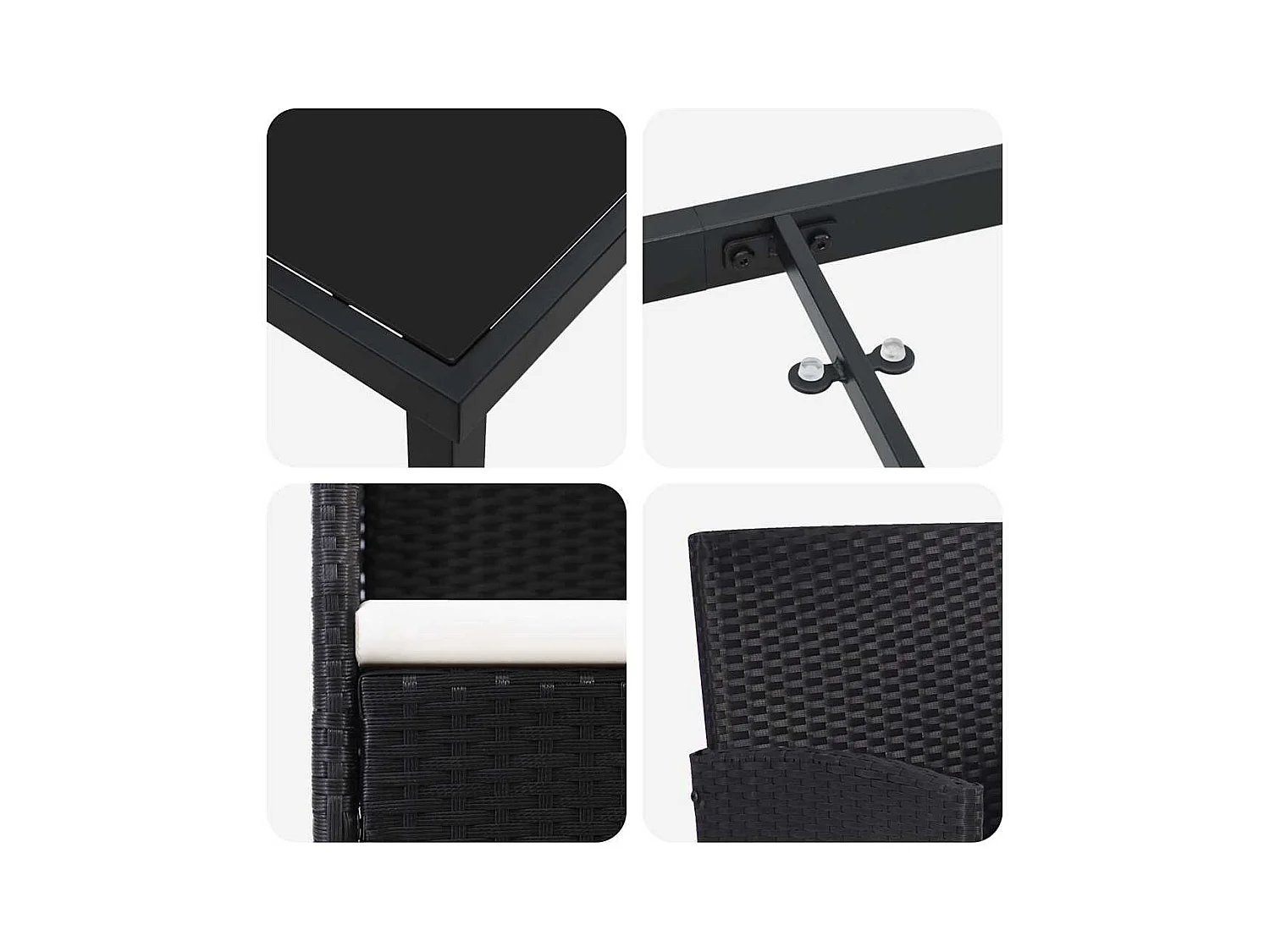 Set da pranzo da giardino 5 pezzi con cuscini in polyrattan nero