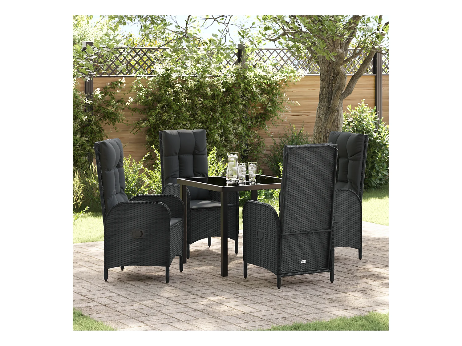 Set da pranzo da giardino in polyrattan nero da 5 pezzi