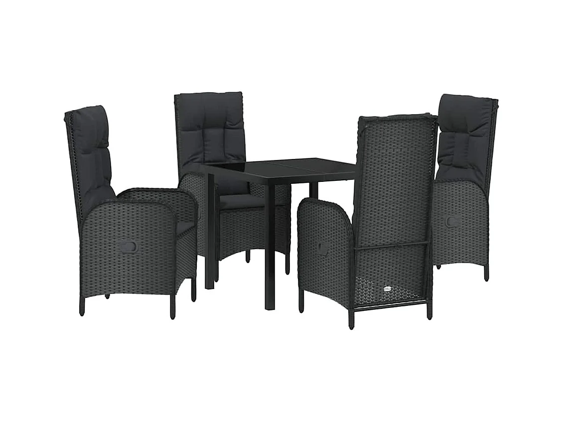 Set da pranzo da giardino in polyrattan nero da 5 pezzi