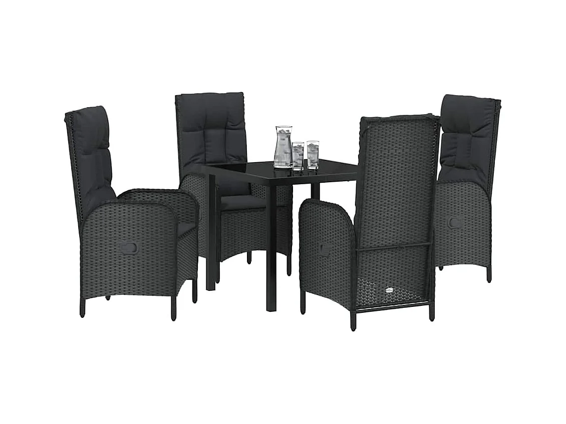 Set da pranzo da giardino in polyrattan nero da 5 pezzi