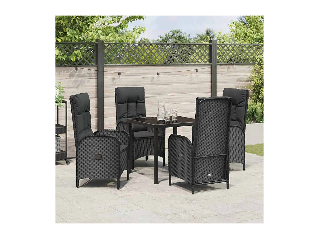Set da pranzo da giardino in polyrattan nero da 5 pezzi