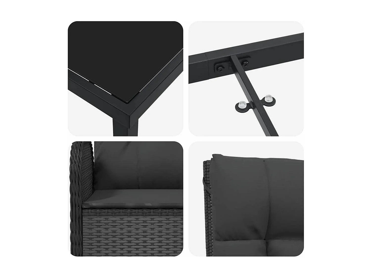 Set da pranzo da giardino in polyrattan nero da 5 pezzi