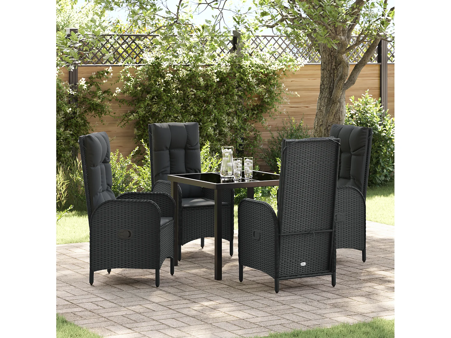 Ensemble de Salle à Manger de Jardin 5 Pièces Noir Poly Rattan