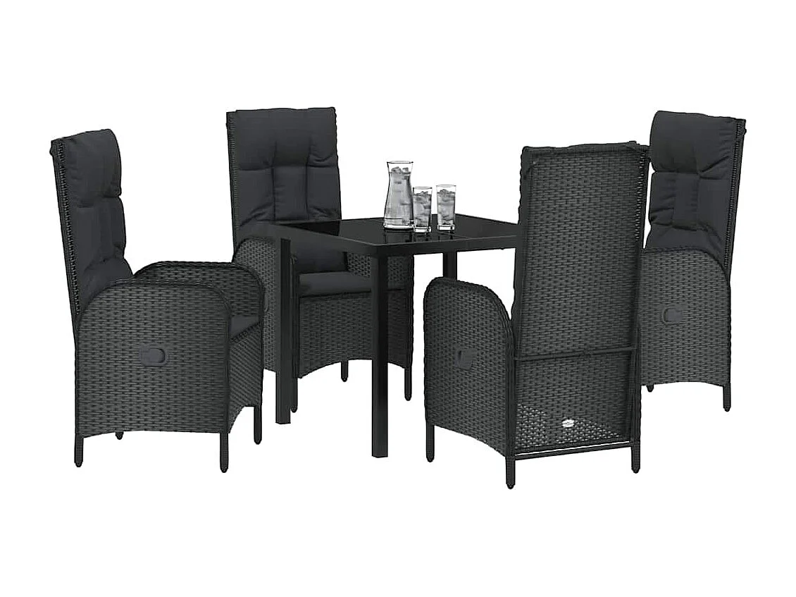 Ensemble de Salle à Manger de Jardin 5 Pièces Noir Poly Rattan
