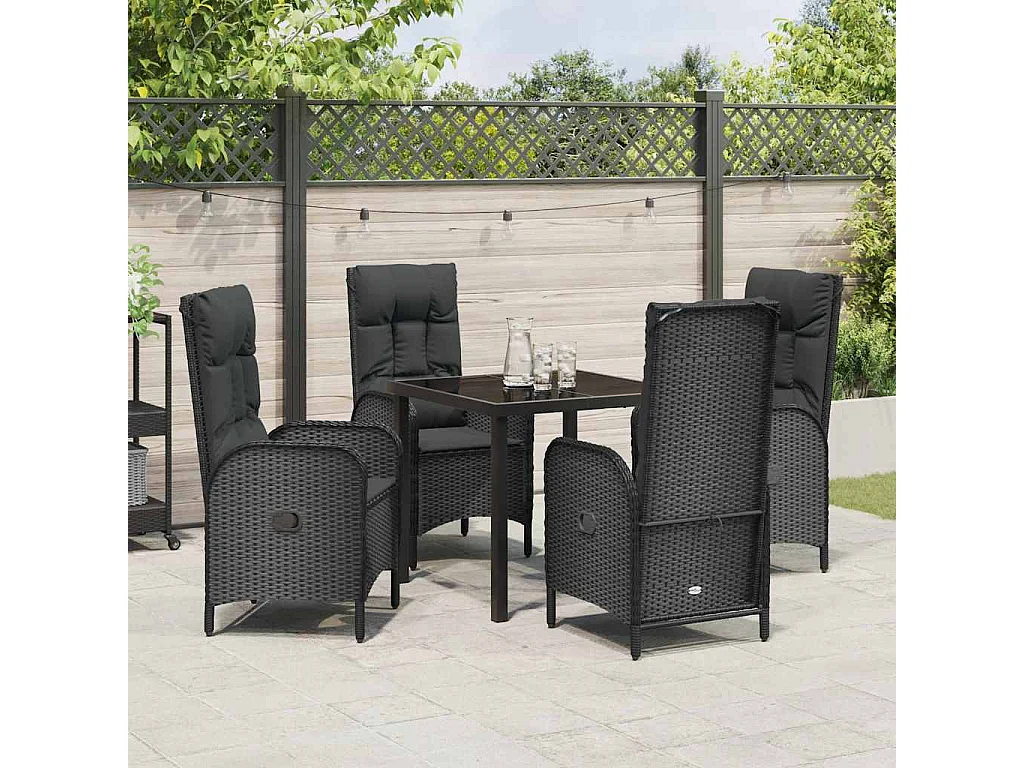 Ensemble de Salle à Manger de Jardin 5 Pièces Noir Poly Rattan
