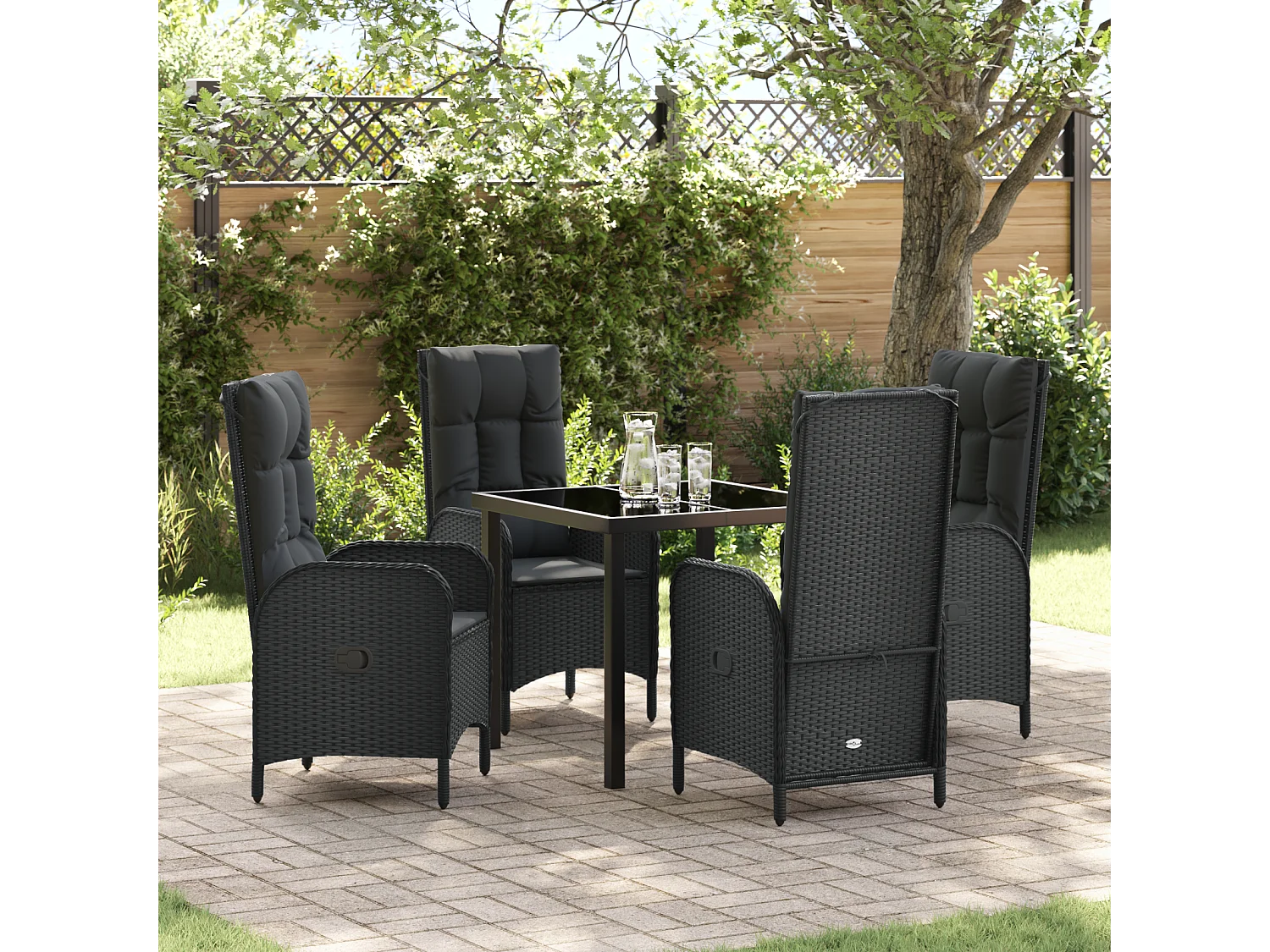 Ensemble de Salle à Manger de Jardin 5 Pièces Noir Poly Rattan