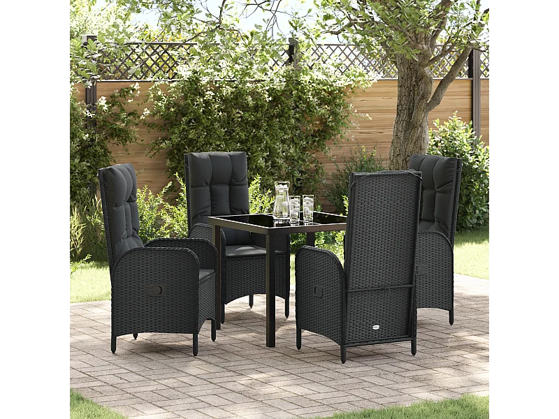 Ensemble de Salle à Manger de Jardin 5 Pièces Noir Poly Rattan