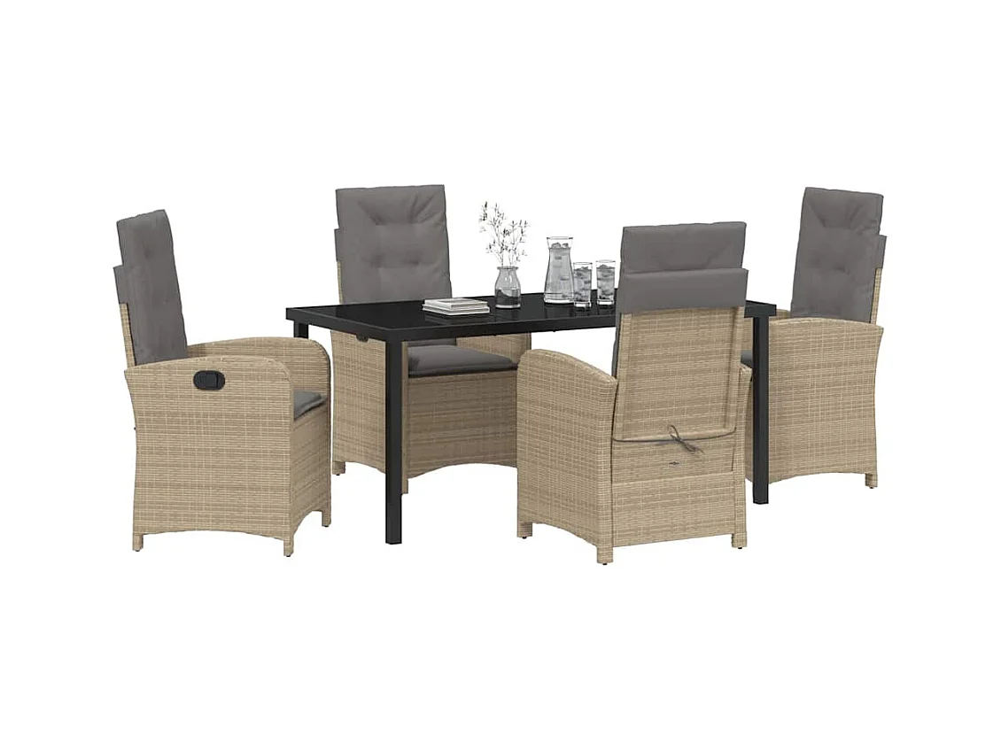 Set da pranzo da giardino 5 pezzi con cuscini in polyrattan beige