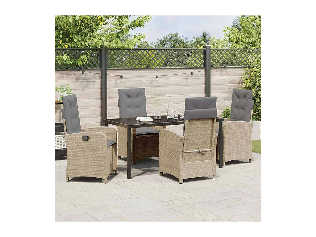 Set da pranzo da giardino 5 pezzi con cuscini in polyrattan beige